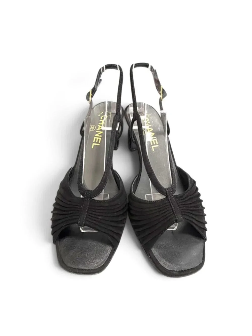 Chanel Suede Leather CC Logo Ankle Strap Open Toe Sandals Black